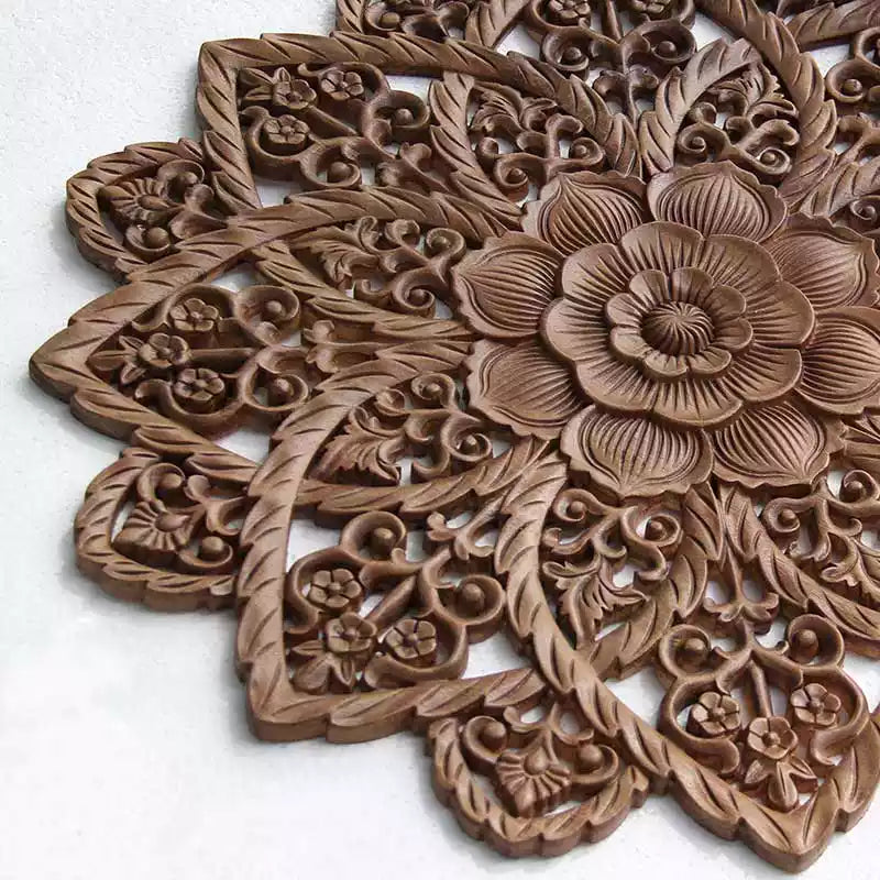 30" Hand-Carved Lotus Wall Art | Zen MDF Wood wall Sculpture for Spa & Meditation Spaces