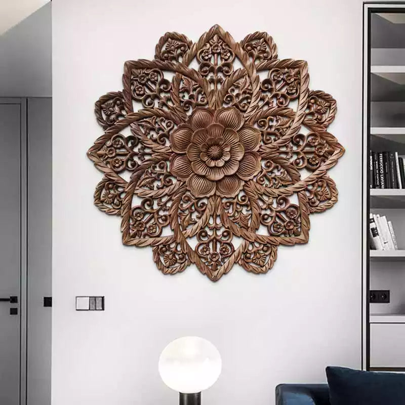 30" Hand-Carved Lotus Wall Art | Zen MDF Wood wall Sculpture for Spa & Meditation Spaces