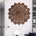 30" Hand-Carved Lotus Wall Art | Zen MDF Wood wall Sculpture for Spa & Meditation Spaces