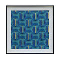 32" Handcrafted Shadow Box Wall Art | Blue Textile & Gold Clay Relief | Modern Luxury Decor