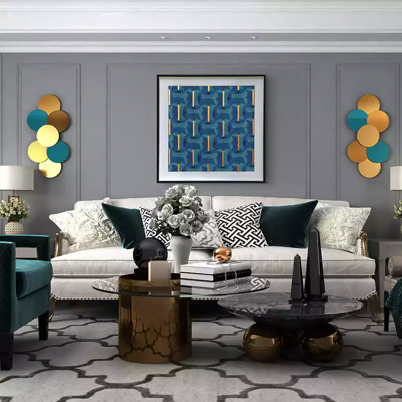 Gold & Teal Layered Circle Wall Sculpture | 7-Disc Metal Wall Art | Modern Luxury Decor
