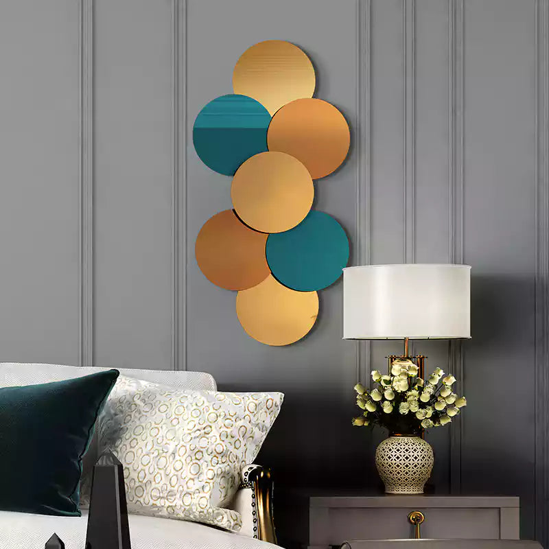Gold & Teal Layered Circle Wall Sculpture | 7-Disc Metal Wall Art | Modern Luxury Decor