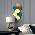 Gold & Teal Layered Circle Wall Sculpture | 7-Disc Metal Wall Art | Modern Luxury Decor