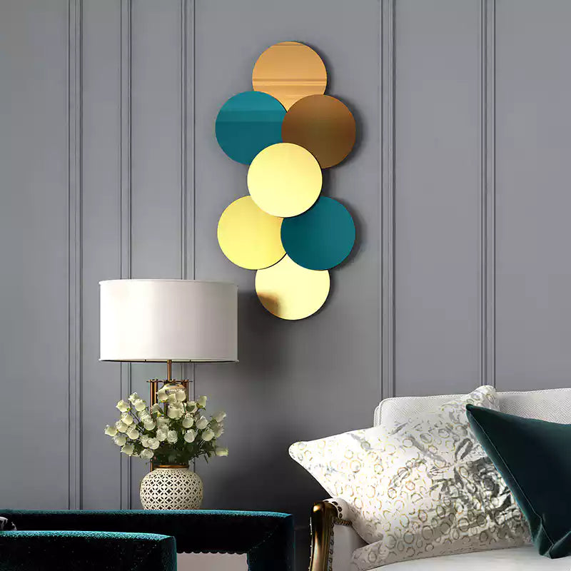 Gold & Teal Layered Circle Wall Sculpture | 7-Disc Metal Wall Art | Modern Luxury Decor