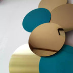Gold & Teal Layered Circle Wall Sculpture | 7-Disc Metal Wall Art | Modern Luxury Decor