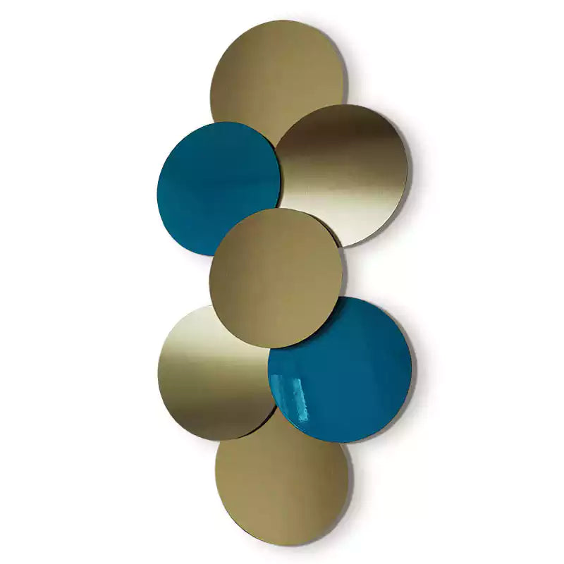 Gold & Teal Layered Circle Wall Sculpture | 7-Disc Metal Wall Art | Modern Luxury Decor