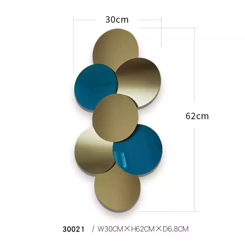 Gold & Teal Layered Circle Wall Sculpture | 7-Disc Metal Wall Art | Modern Luxury Decor