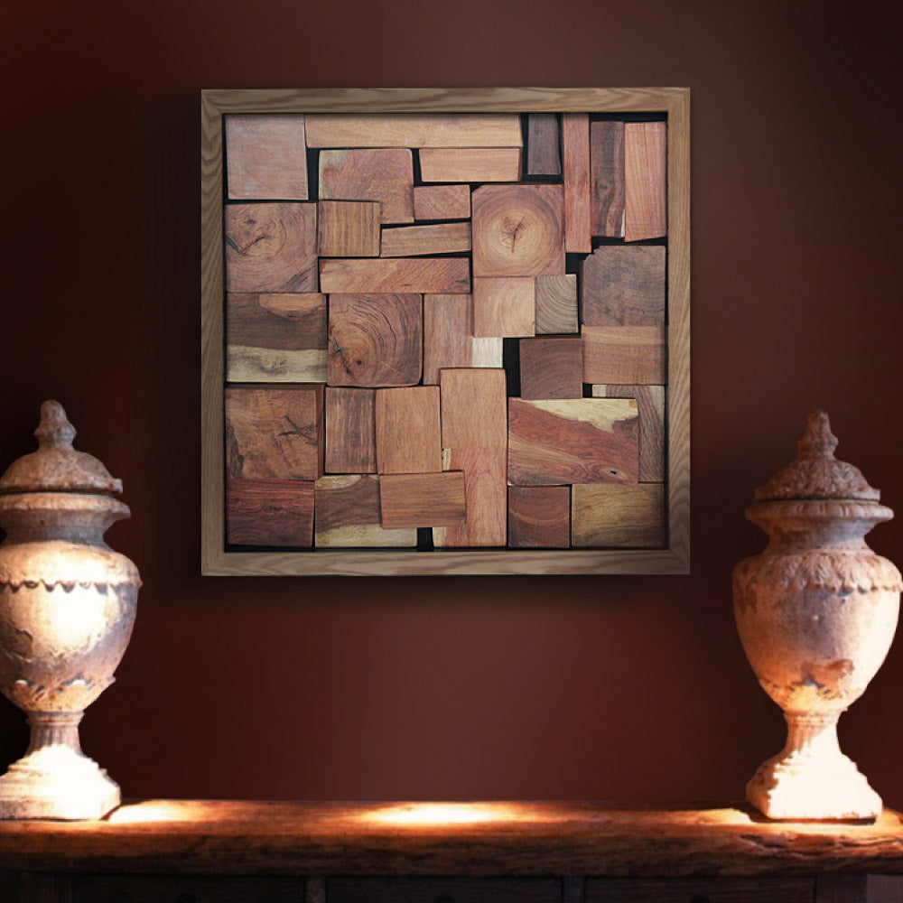 Rosewood Block Mosaic Wall Art – | 50×150cm