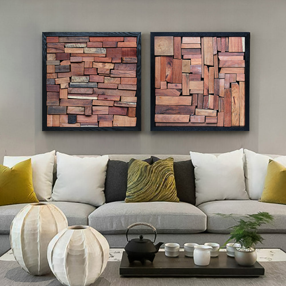 Rosewood Block Mosaic Wall Art – | 50×150cm